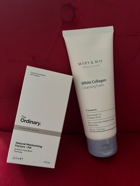MARY & MAY White Collagen Cleansing Foam + The Ordinary Natural Moisturizing